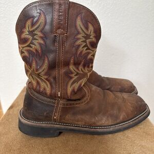 Justin Work Steel Toe Boots Brown Leather  Square‎ Toe Size 11.5 D  WK4682